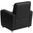 Flash Furniture George LeatherSoft Guest Chair with Tablet Arm, Cup Holder, and Front Wheel Casters, Upholstered Tablet Arm Chair for Offices, Black