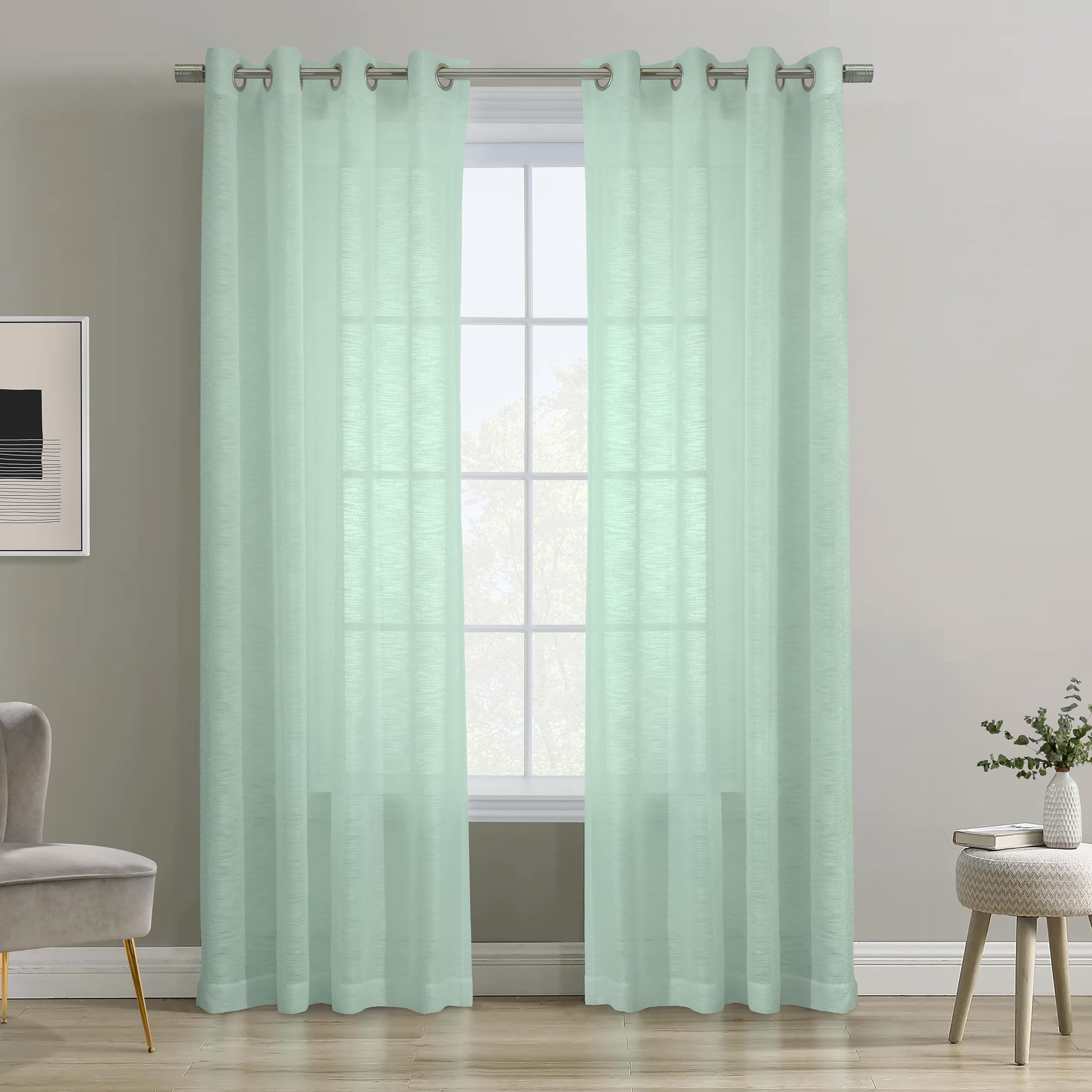 Richmark International Boucle Sheer Grommet Curtain Panel 52 x 108 in Surf Spray