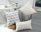 Nuyecy Set Of 2 Boho Throw Pillow Covers 18X18,Beige Yellow Neutral Couch Pillow Case With Tassel Fringe Decorative,Modern Accen