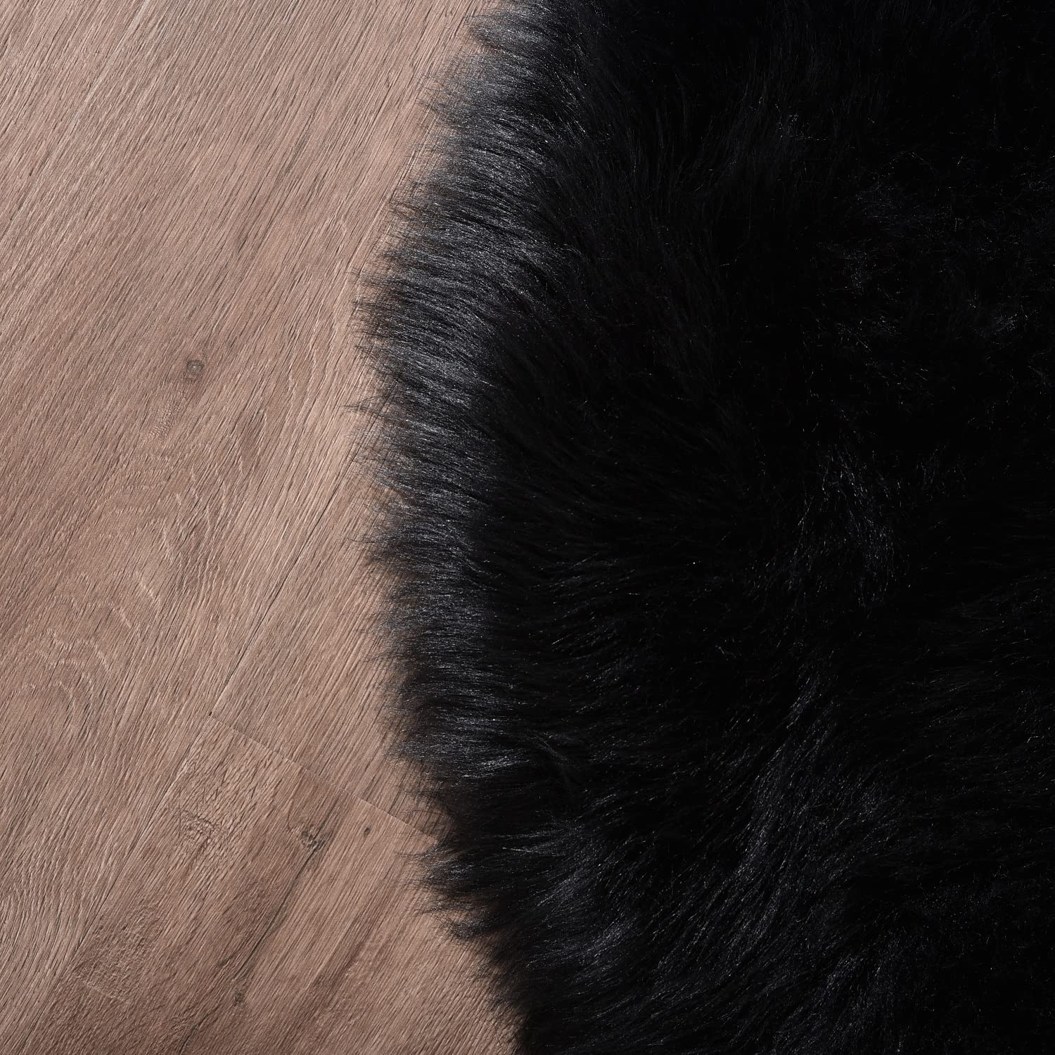 Orinova Black Fuzzy Living Room Washable Area Rugs For Bedroom Shag Circle Faux Sheepskin Furry Fur Round Rug 5Ft Nursery Rug