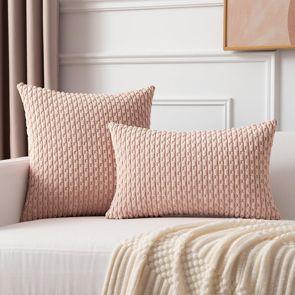 Kevin Textile Pack Of 2 Corduroy Decorative Throw Pillow Covers 22X22 Inch Soft Boho Striped Pillow Covers Modern Farmhouse Home Decor Valentines Day Gifts For Spring Sofa Living Room Couch Bed Pink