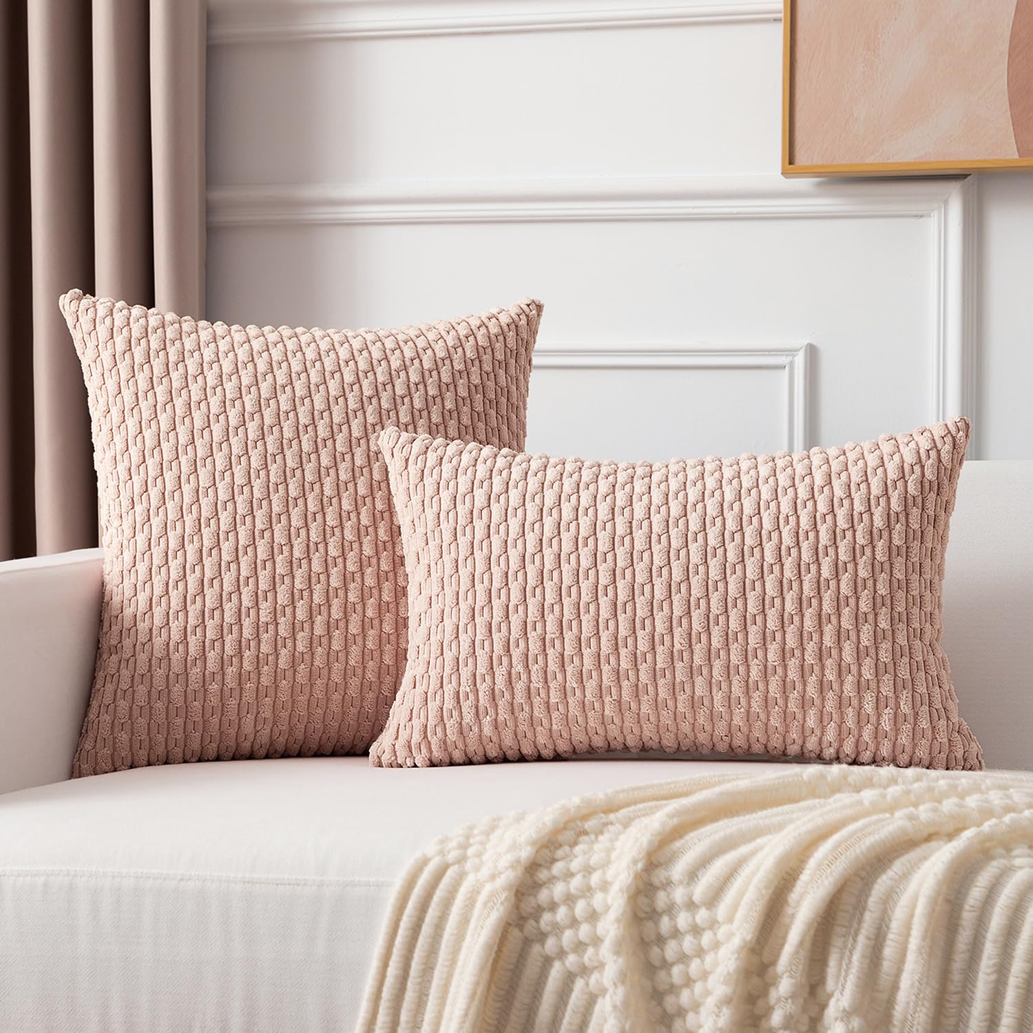 Kevin Textile Pack Of 2 Corduroy Decorative Throw Pillow Covers 22X22 Inch Soft Boho Striped Pillow Covers Modern Farmhouse Home Decor Valentines Day Gifts For Spring Sofa Living Room Couch Bed Pink