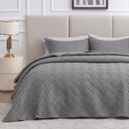 Love's cabin King Size Quilt Bedding Set Grey Bedspreads - Bed Summer Quilt Lightweight Microfiber Bedspread- Wave Pattern Beddi