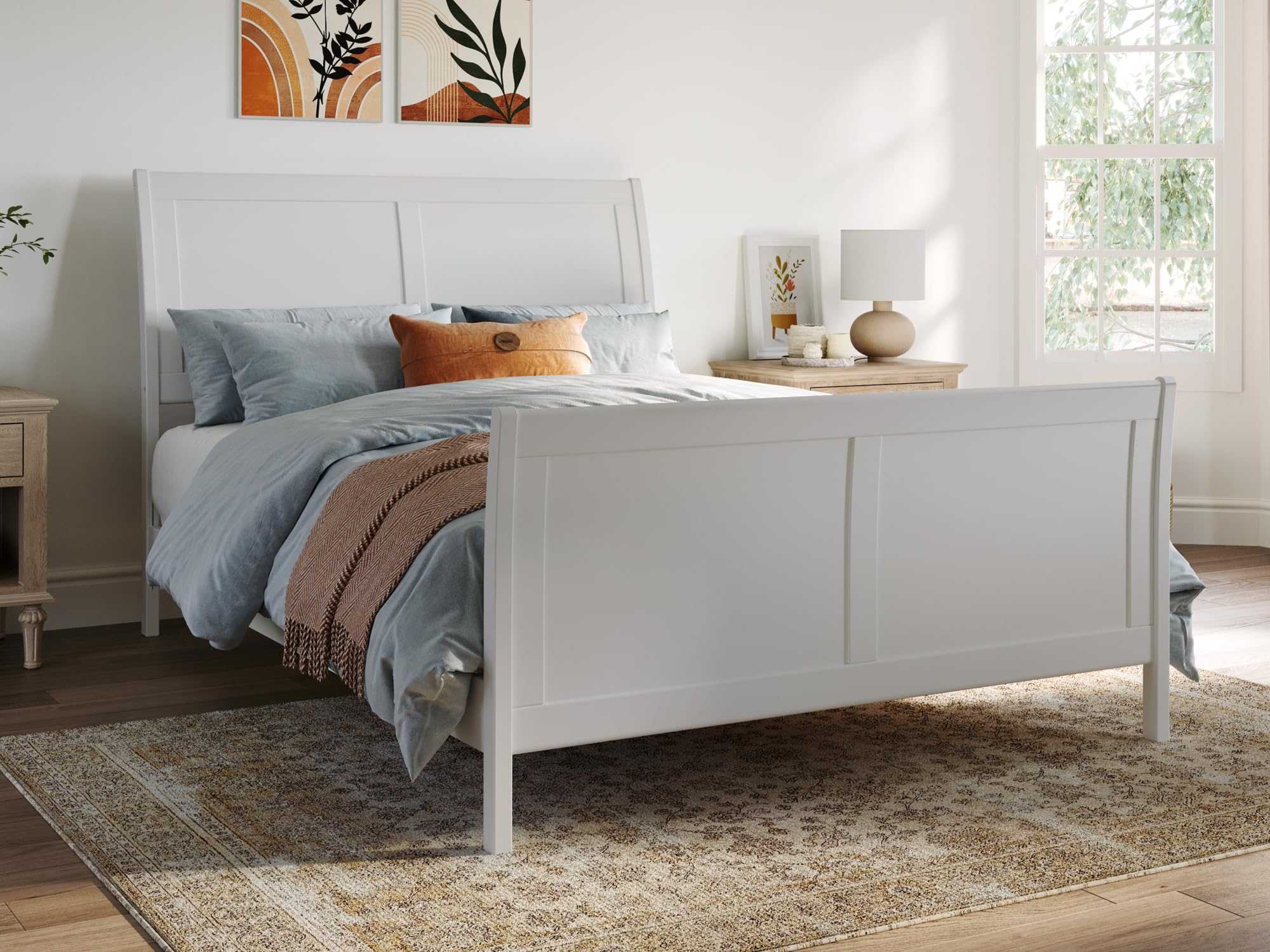 AFI, Portland Full Size Low Profile Platform Bed with Matching Footboard, White