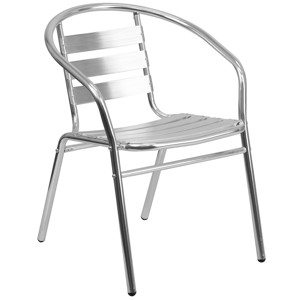 Flash Furniture Lila Commercial Aluminum Indoor-Outdoor Restaurant Stack Chair With Triple Slat Back And Arms