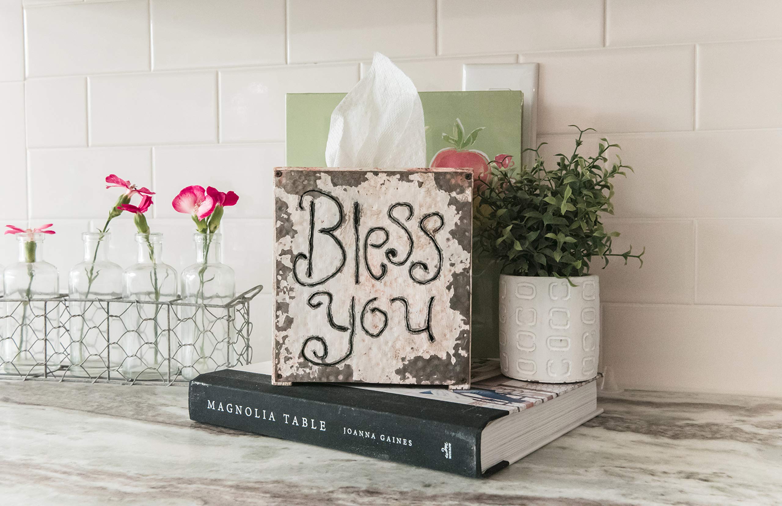 Creative Co-Op Wood & Metal Bless You Tissue Box Cover