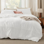 Bedsure Grid Tufted Twin/Twin Xl Duvet Cover - Shabby Chic Duvet Cover, Twin Size Boho Bedding, Includes 1 All-Season Duvet Cover & 1 Pillowcase (White, Twin, 68'X90')