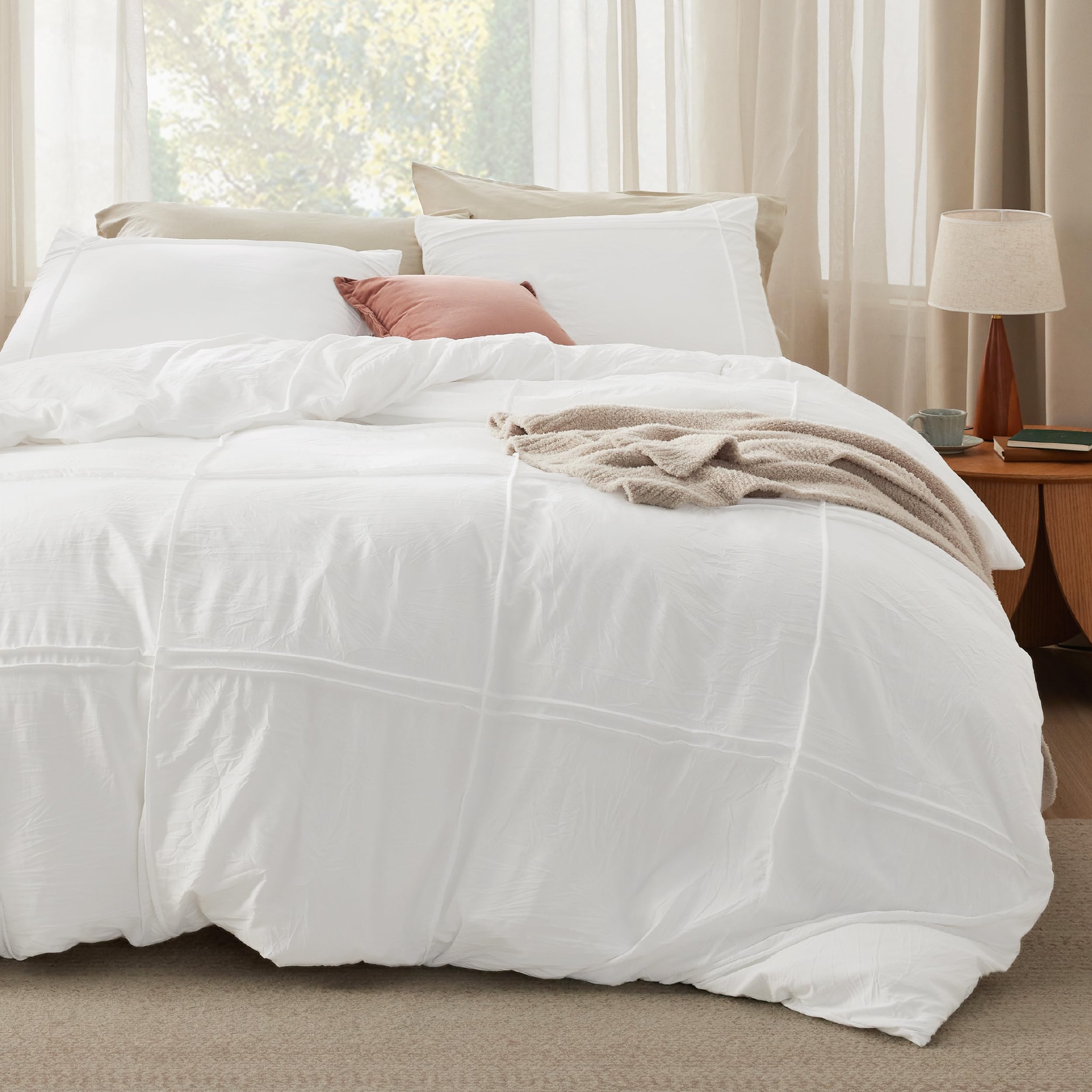 Bedsure Grid Tufted Twin/Twin Xl Duvet Cover - Shabby Chic Duvet Cover, Twin Size Boho Bedding, Includes 1 All-Season Duvet Cover & 1 Pillowcase (White, Twin, 68'X90')
