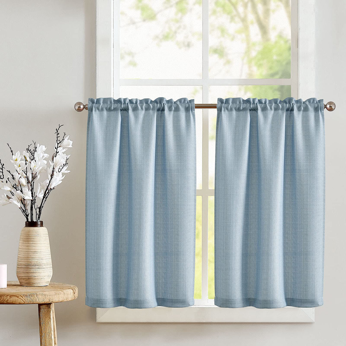 Jinchan Kitchen Curtains Tier Curtains For Living Room Light Heathered Blue Linen Textured Cafe Curtains Bathroom Farmhouse Coun