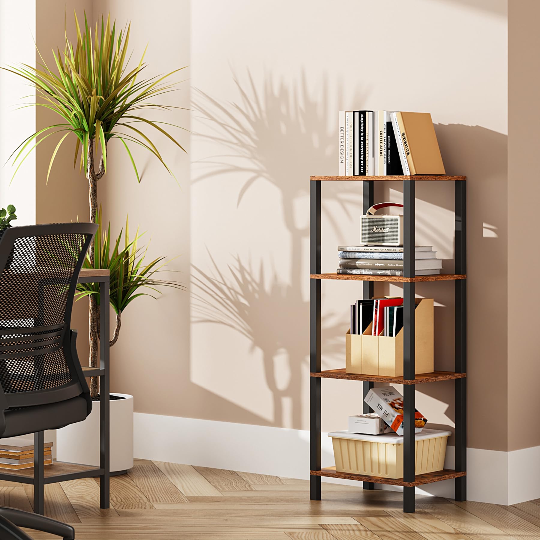 TUTOTAK Bookshelf, 5-Tier Tall Book Shelf, Narrow Bookcase for Small Space, DIY Stackable Bookshelf, for Living Room, Office, St