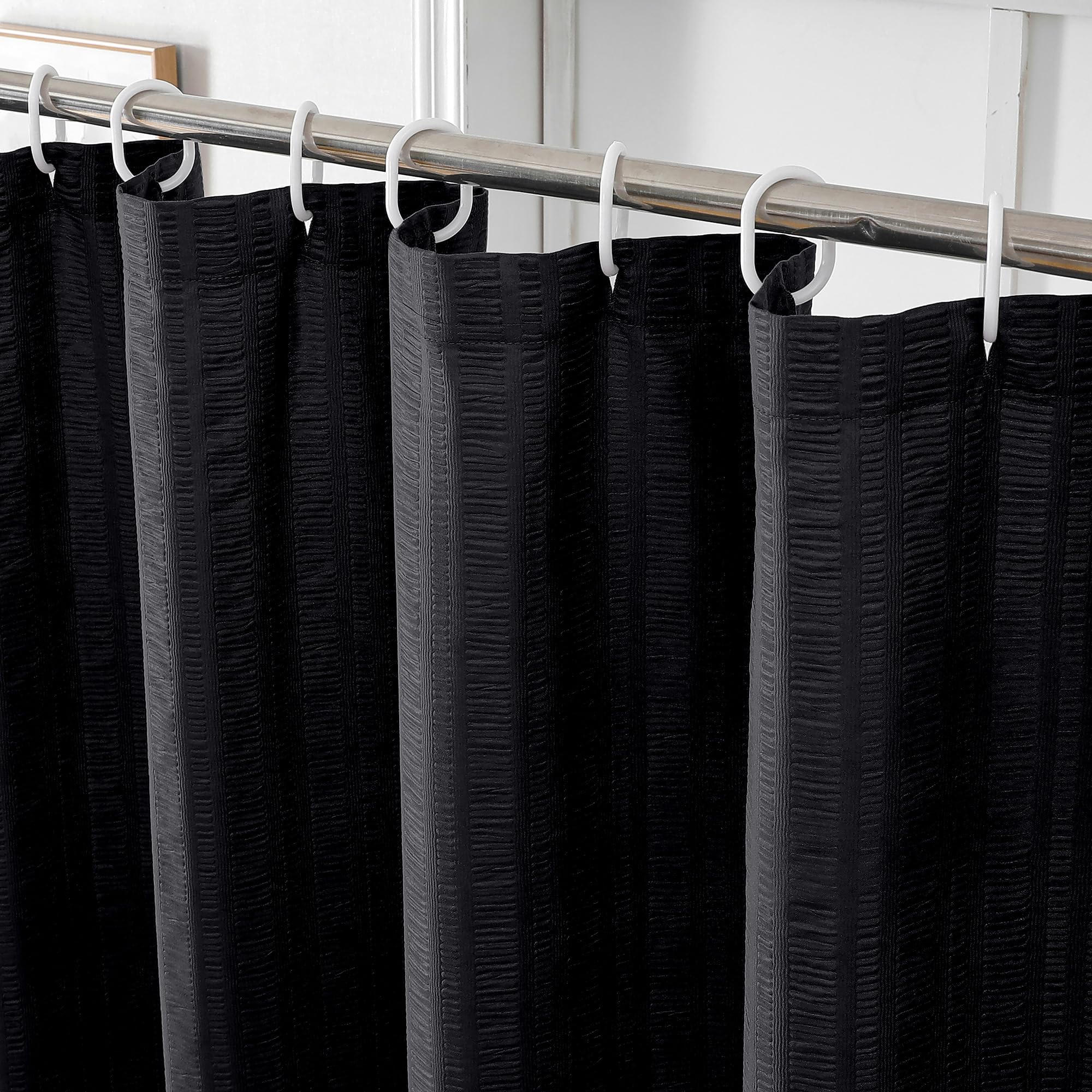 Aiyufeng Moga Extra Long Black Shower Curtain 96 Inch Long, Embossed Texture Fabric Bathroom Shower Curtain, Large Hotel Bath Cu