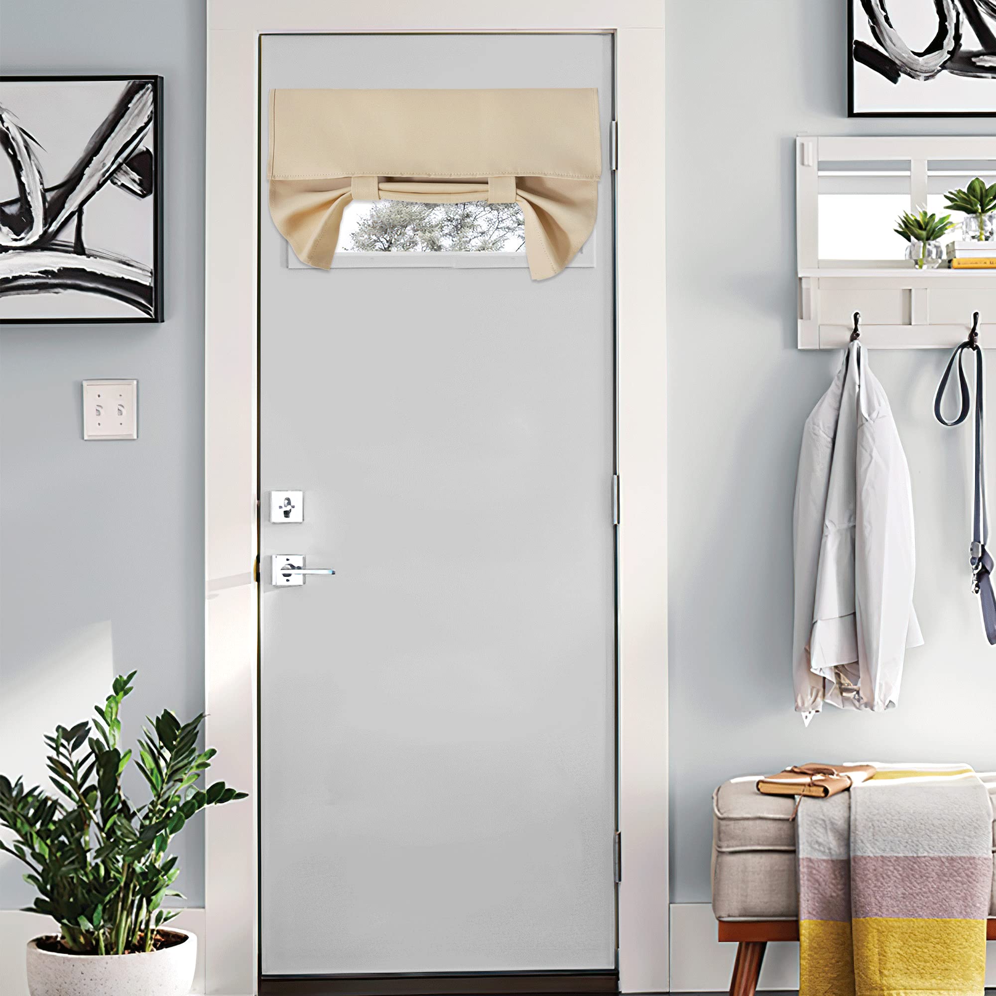 Nicetown Small French Door Curtain, Mini Sized Room Darkening Thermal Insulated Valance For Bathroom Window, Door Cover Shade For Glass Door Office, 1 Pc, 26W X 18L, Biscotti Beige