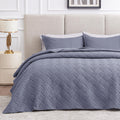 Love'S Cabin Twin Quilt Bedding Set Bluish Grey Bedspreads - Soft Bed Summer Quilt Lightweight Microfiber Bedspread- Wave Patter