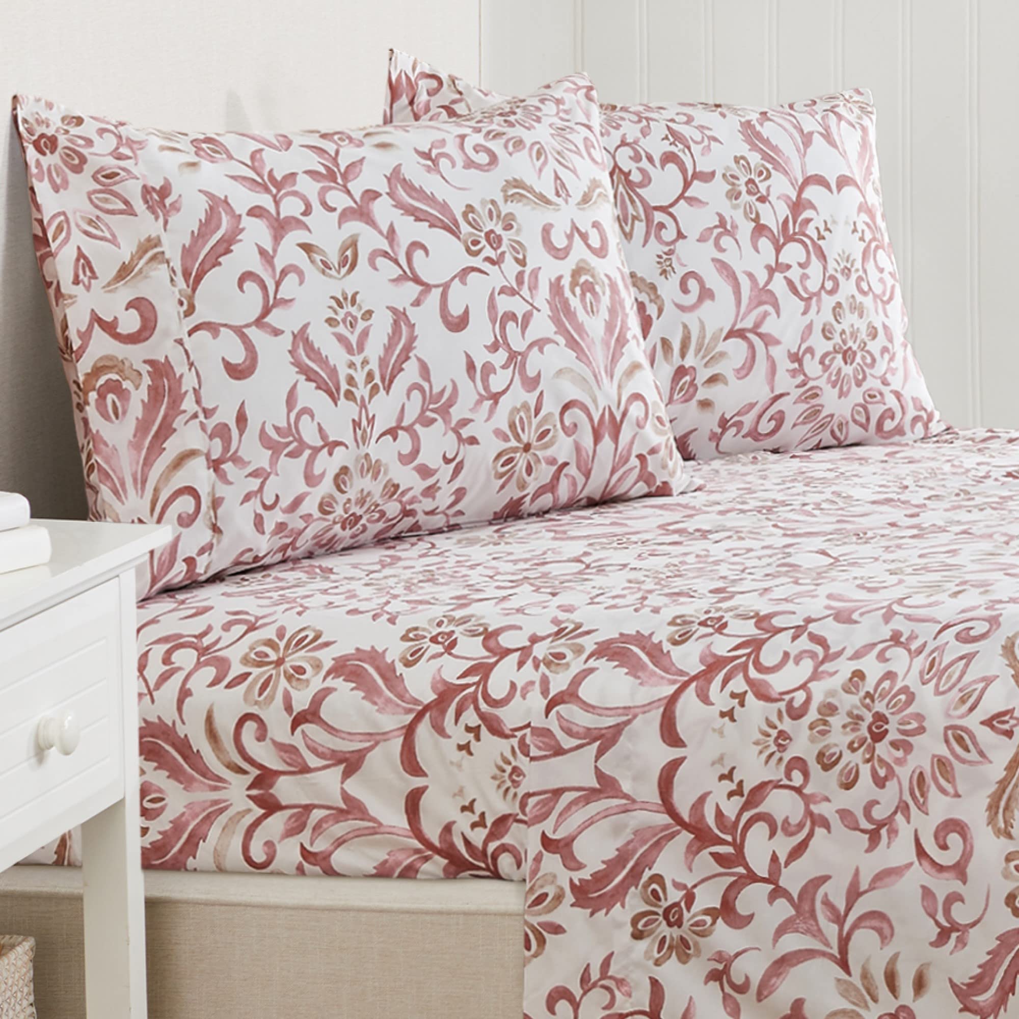 Great Bay Home 3-Piece Floral Print Ultra-Soft Microfiber Sheet Set. Wrinkle Free, Comfortable, All-Season Bed Sheets. (Twin, Wa