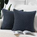 Madizz Pack Of 2 Boho Corduroy Striped Throw Pillow Covers 18X18 Inch Dark Blue Soft Decorative Cushion Cover For Bedroom Sofa P