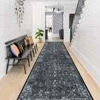 Morebes Vintage Washable Rug Runners for Hallways 10 Feet Non Slip, Distressed Non Skid Bathroom Rugs Long Washable Black Carpet