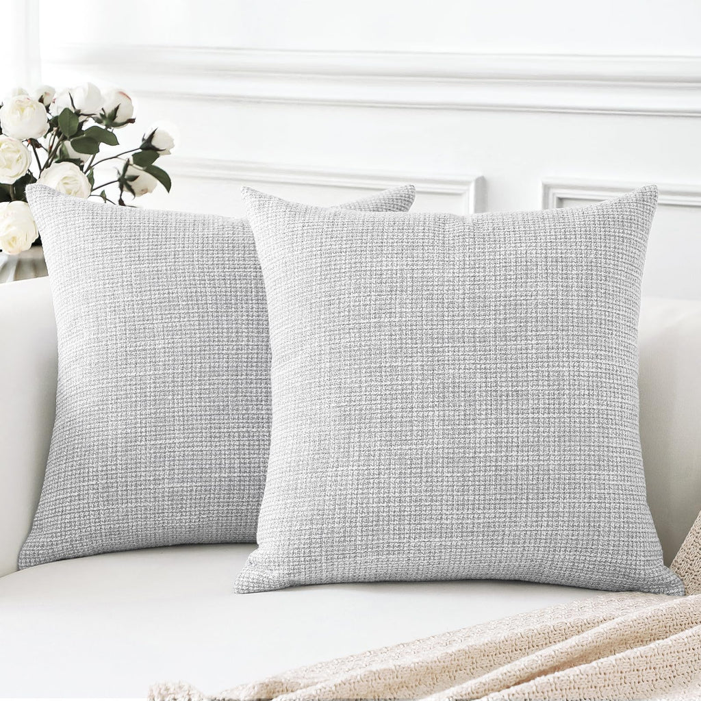 Otostar Linen Throw Pillow Covers Set Of 2 Decorative Square Pillowcases Cushion Covers 26X26 Inch For Home Decor Sofa Bedroom Car 65 X 65 Cm Light Grey