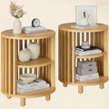 Round End Table, Wood Bedside Table, Mid Century Modern Nightstand With Open Storage Shelf, 3 Tier Small Side Tables For Living
