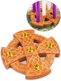Nitial Advent Candle Holder for Christian Wood Nativity Ring Candle Holder with Metal Celtic Knot for Xmas Candles Centerpiece D