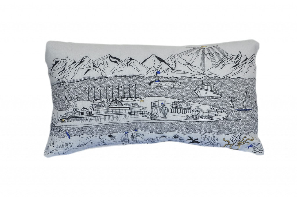 HomeRoots Cream 24' White Homer Spit Daylight Skyline Lumbar Decorative Pillow