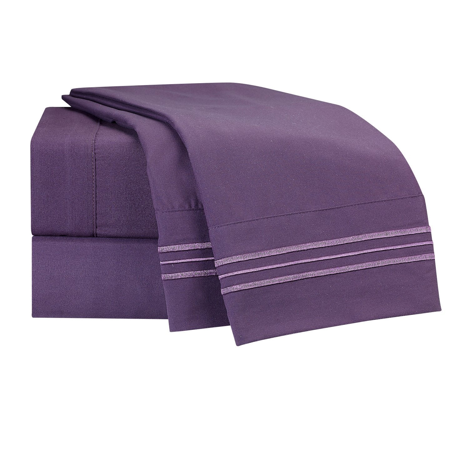 Clara Clark Bed Sheets, Premier 1800 Series 4 Piece Bed Sheet Set, Deep Pocket, Wrinkle, Fade, Stain Resistant, Luxury Soft Bedding Sheets & Pillowcases, Queen, Purple Eggplant