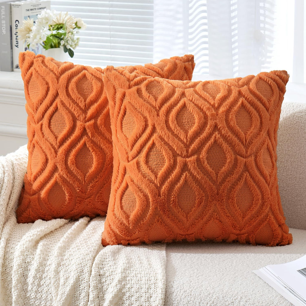 Miulee Bright Orange Throw Pillow Covers 20X20 Inch, Soft Winter Plush Faux Wool Couch Pillow Covers Set Of 2 Decorative Farmhouse Boho Throw Pillows For Sofa Living Room Bed