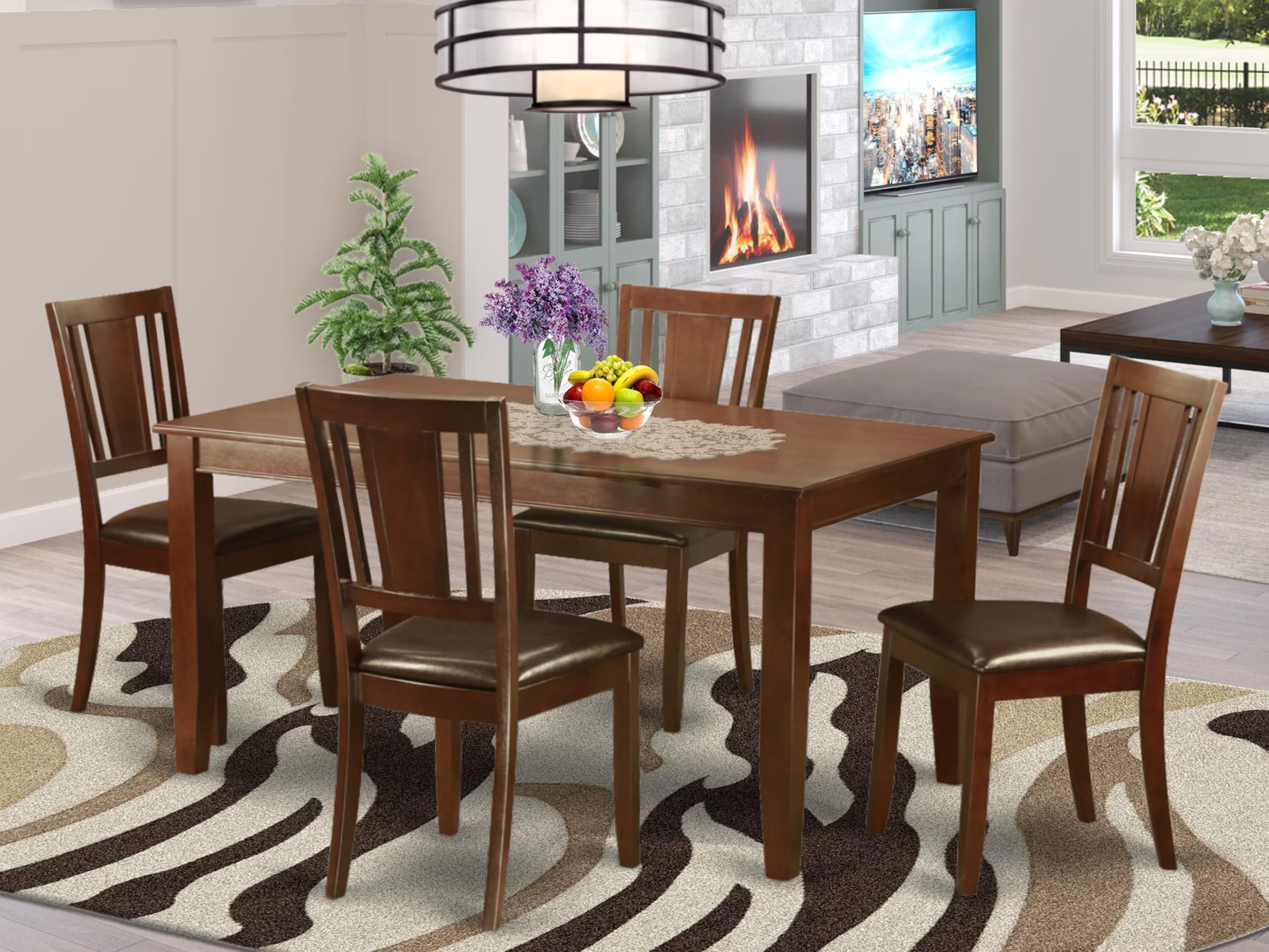 East West Furniture DUCA5-MAH-LC Dudley 5 Piece Room Set Includes a Rectangle Kitchen Table and 4 Faux Leather Upholstered Dining Chairs, 36x60 Inch, Mahogany