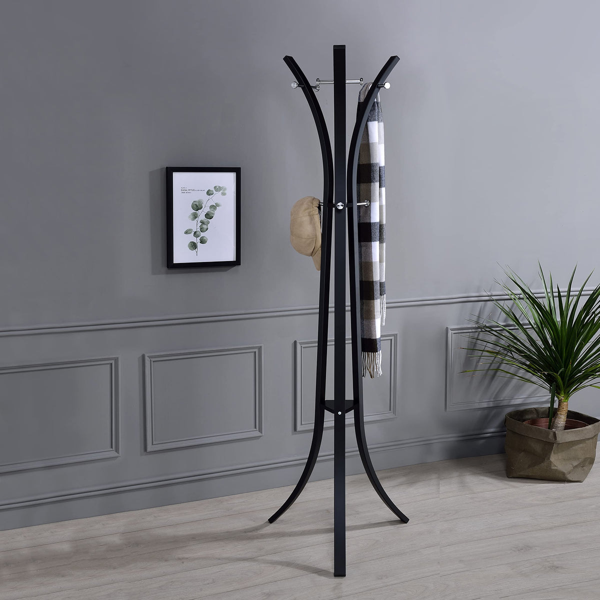 Kings Brand Furniture - Laporte 9-Hook Freestanding Metal Coat & Hat Rack Stand, Black