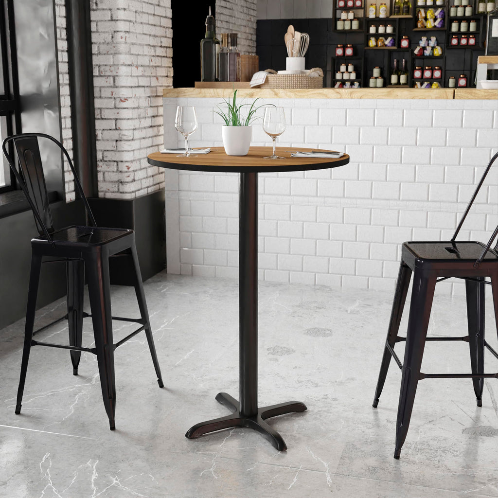 Flash Furniture 30'' Round Walnut Laminate Table Top With 22'' X 22'' Bar Height Table Base