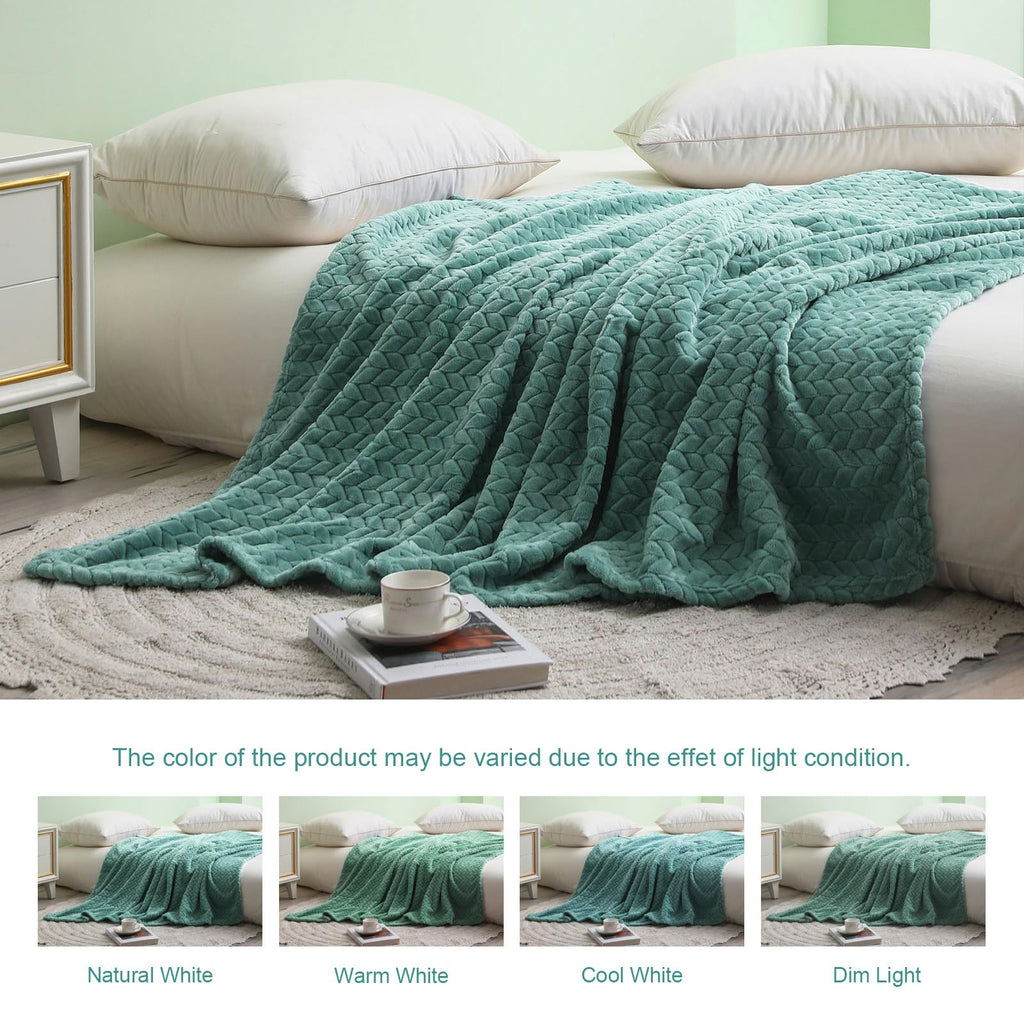Exclusivo Mezcla Celadon Fleece King Size Blanket For Bed, 90X104 Inches Soft Cozy 3D Decorative Jacquard Flannel Blankets, Ligh