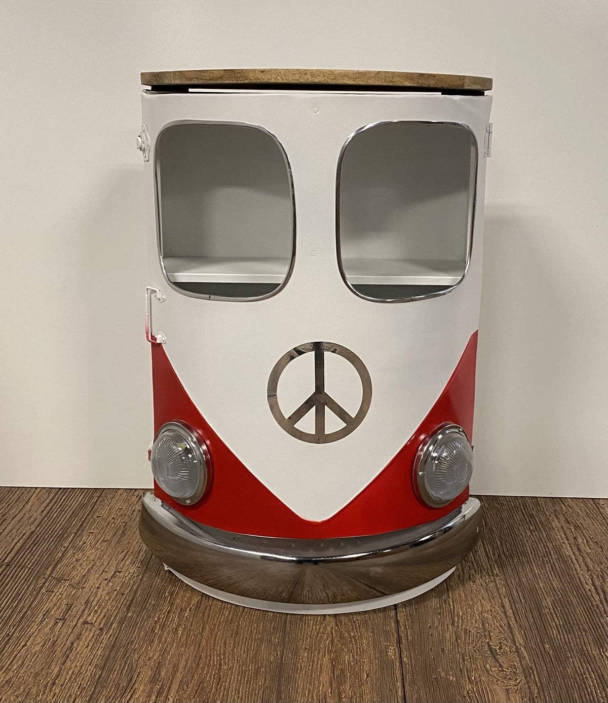 HomeRoots Red and White Mango Wood and Metal Peace Out Red Retro Nightstand