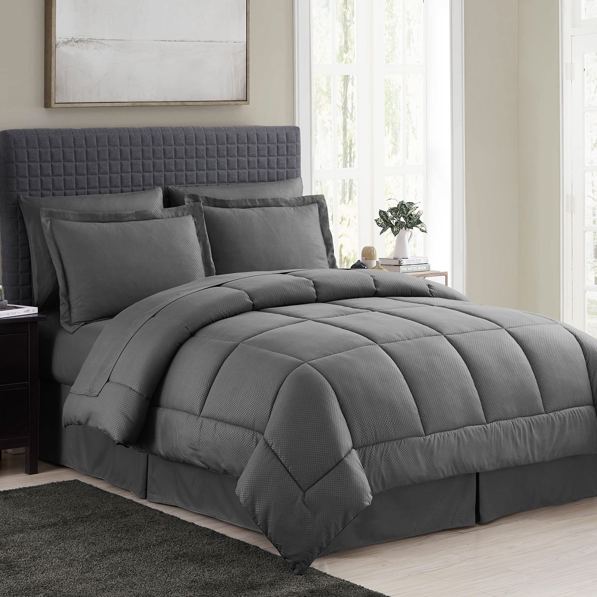 Sweet Home Collection 8 Piece Comforter Set Bag With Checkered Design (Pack Of 3)