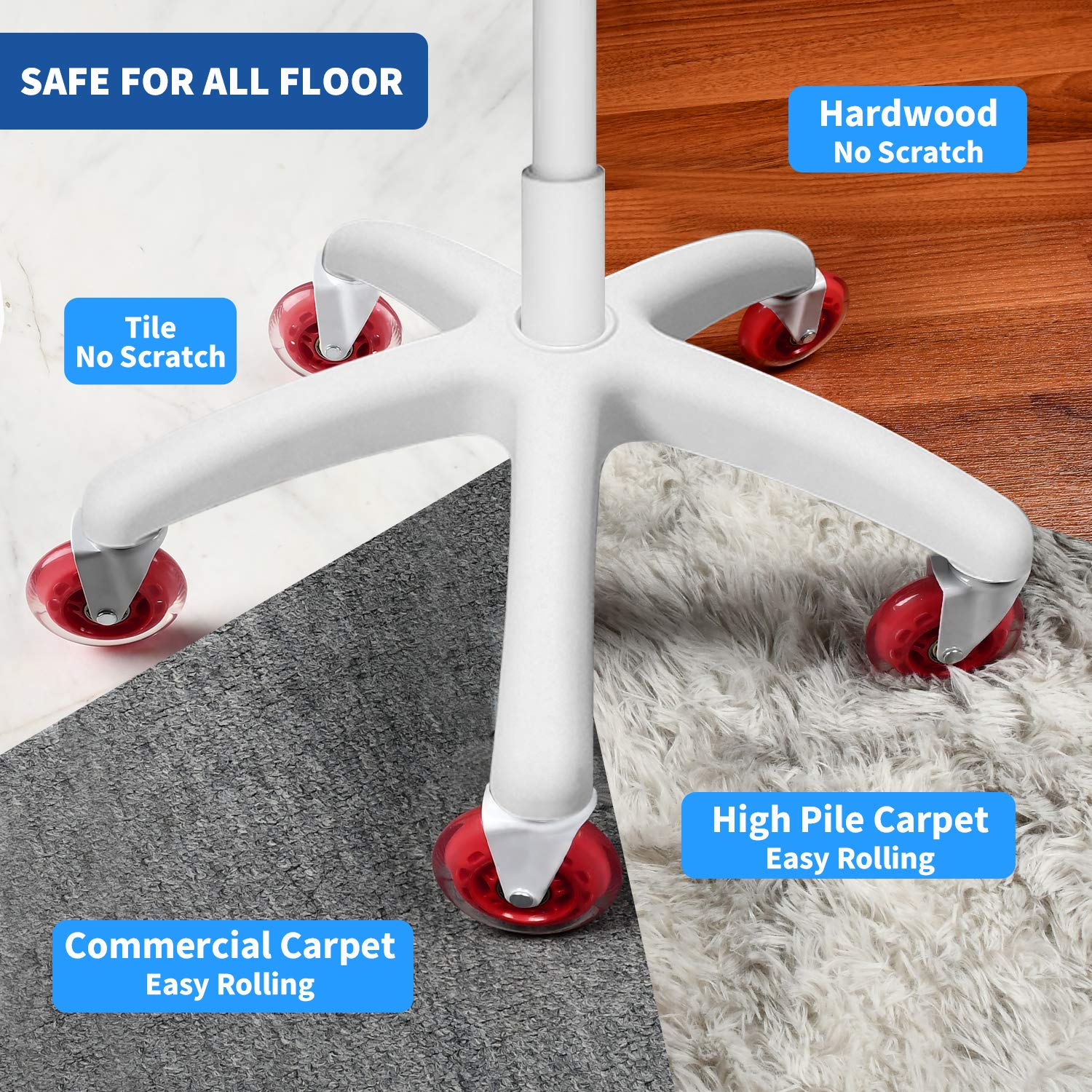 LPHY Office Chair Wheels Replacement Set of 5, 3'' Heavy Duty Casters for All Floors, Universal Stem 7/16 Inch, Pink