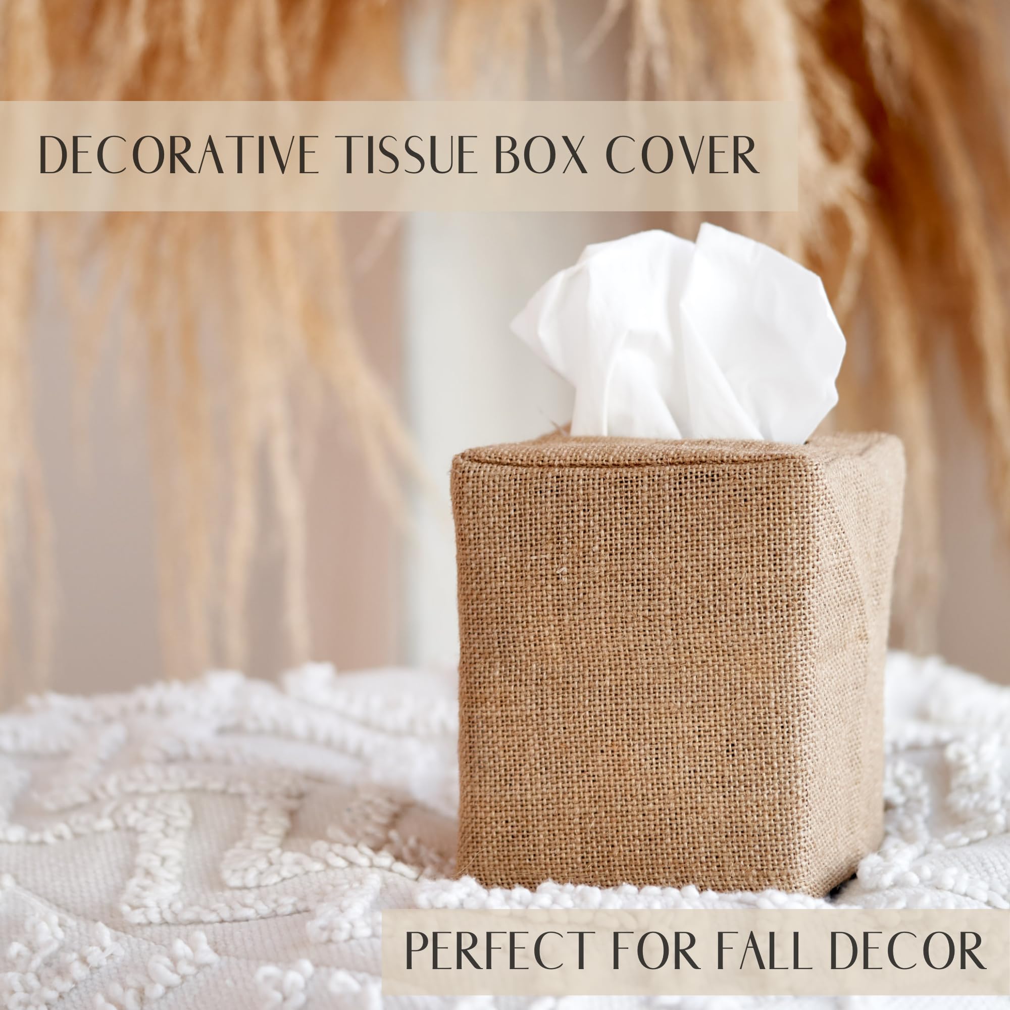 Stylish Tissue Box Cover - This Burlap Holder Instantly Covers Your Square Tissue Boxes - The Perfect Fall Decorative Cube Cover
