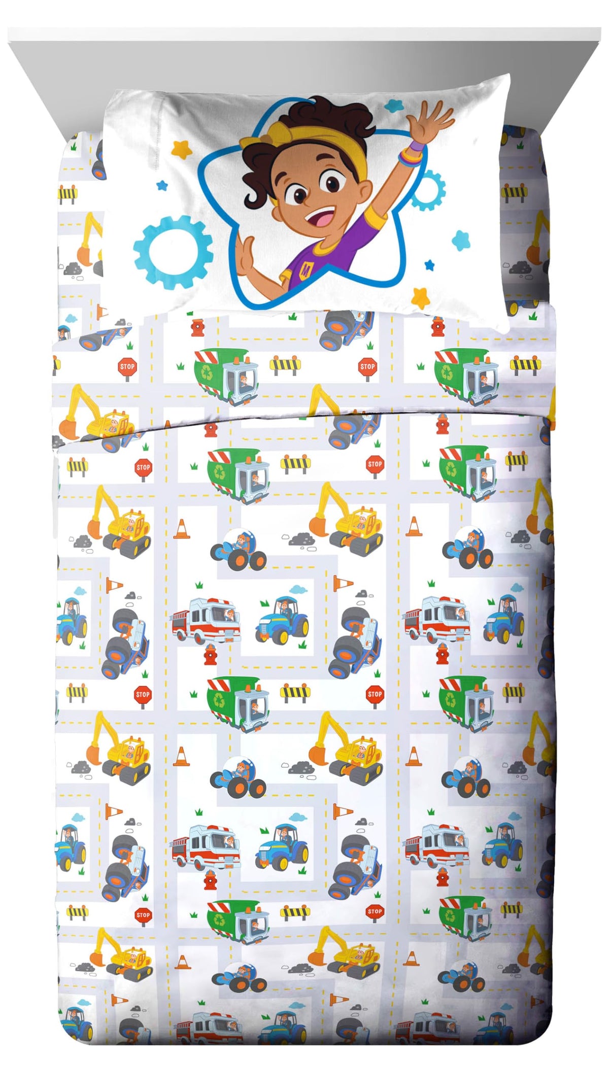 Jay Franco Blippi & Meekah Trucks Sheet Set - Toddler Size Sheet Set - Super Soft Kids Cartoon Vehicles 3 Piece Bedding Set - Mi