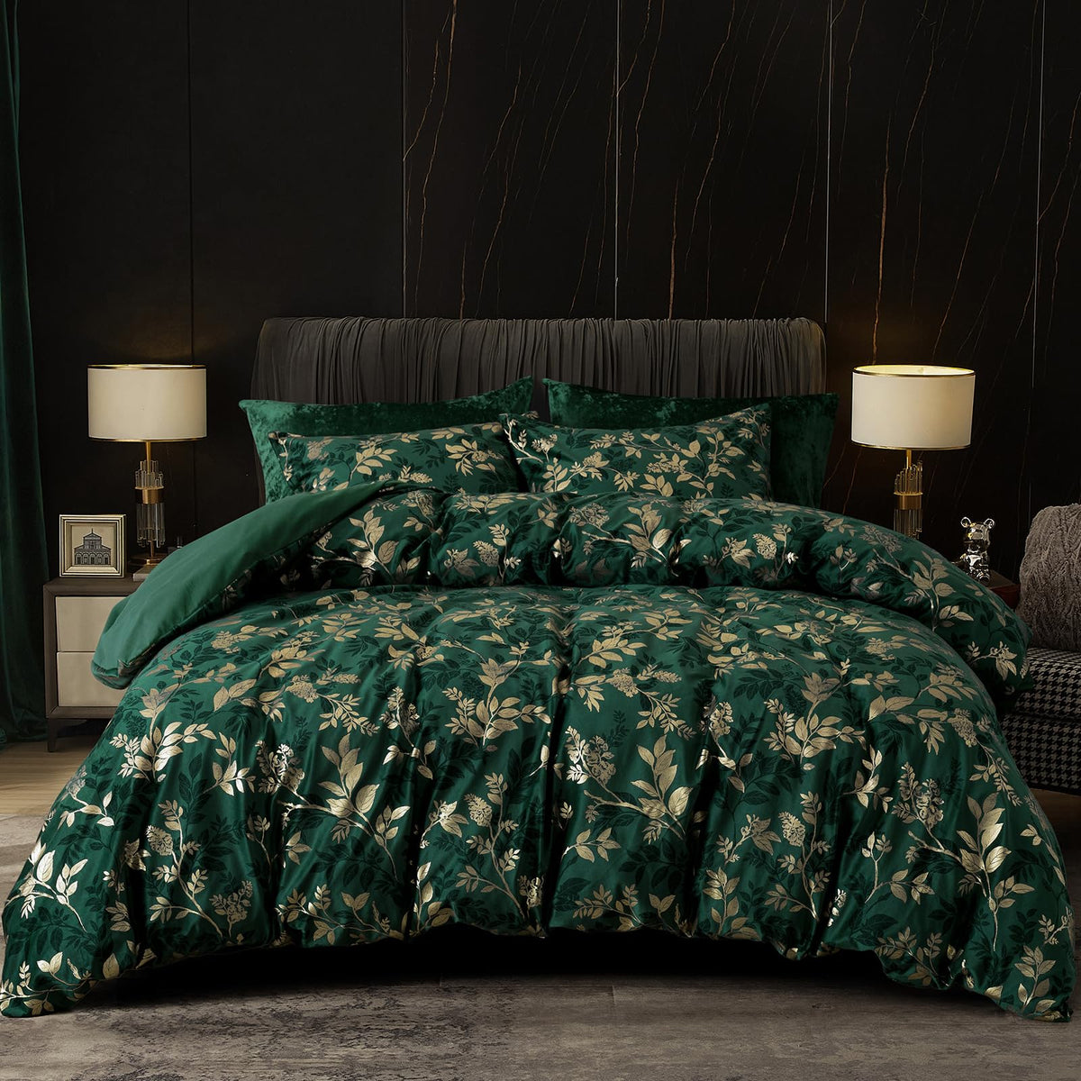 Phf Truly Velvet Duvet Cover Set King Size, 3Pcs Leaves Print Ultra Soft Breathable Comforter Cover Set, Luxury Cozy Flannel Duv