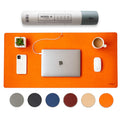 Nordik Leather Desk Mat Cable Organizer (Tangerine Orange 35 X 17 Inch) Premium Extended Mouse Mat For Home Office Accessories -