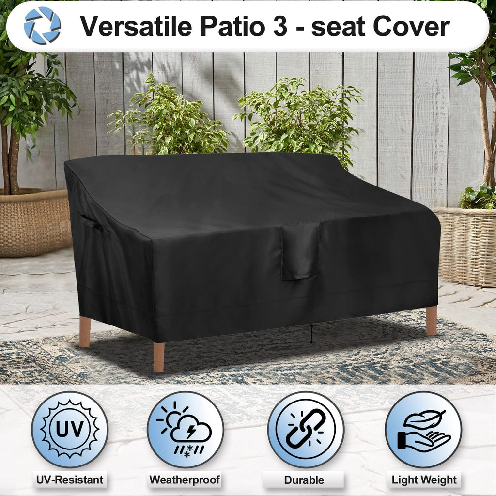 Outdoorlines Outdoor Waterproof Patio 3-Seater Couch Cover - Uv Resistant Patio Sofa Furniture Covers Weatherproof Heavy Duty Glider Covers For Outdoor Furniture, 88Wx32.5Dx33H Inches, Black