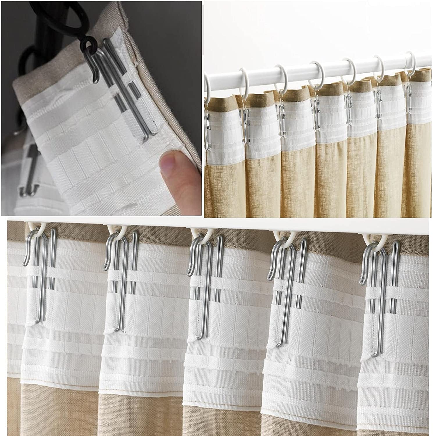 Curtain Tape With Hooks. Perfect For Ceiling Track System Or Rods With Curtain Rings (50' Tape, 10 Hooks)