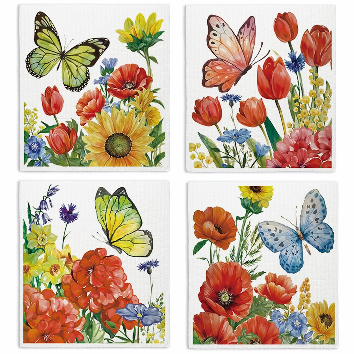 VONTP Butterfly Floral Swedish Dishcloths, 4 Pack Reusable Paper Towels