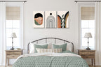Boho Wall Art Prints Set Of 3, Boho Wall Decor, Mid Century Modern Prints Sun Moon Leaf Mountain Canvas Wall Painting, Neutral A