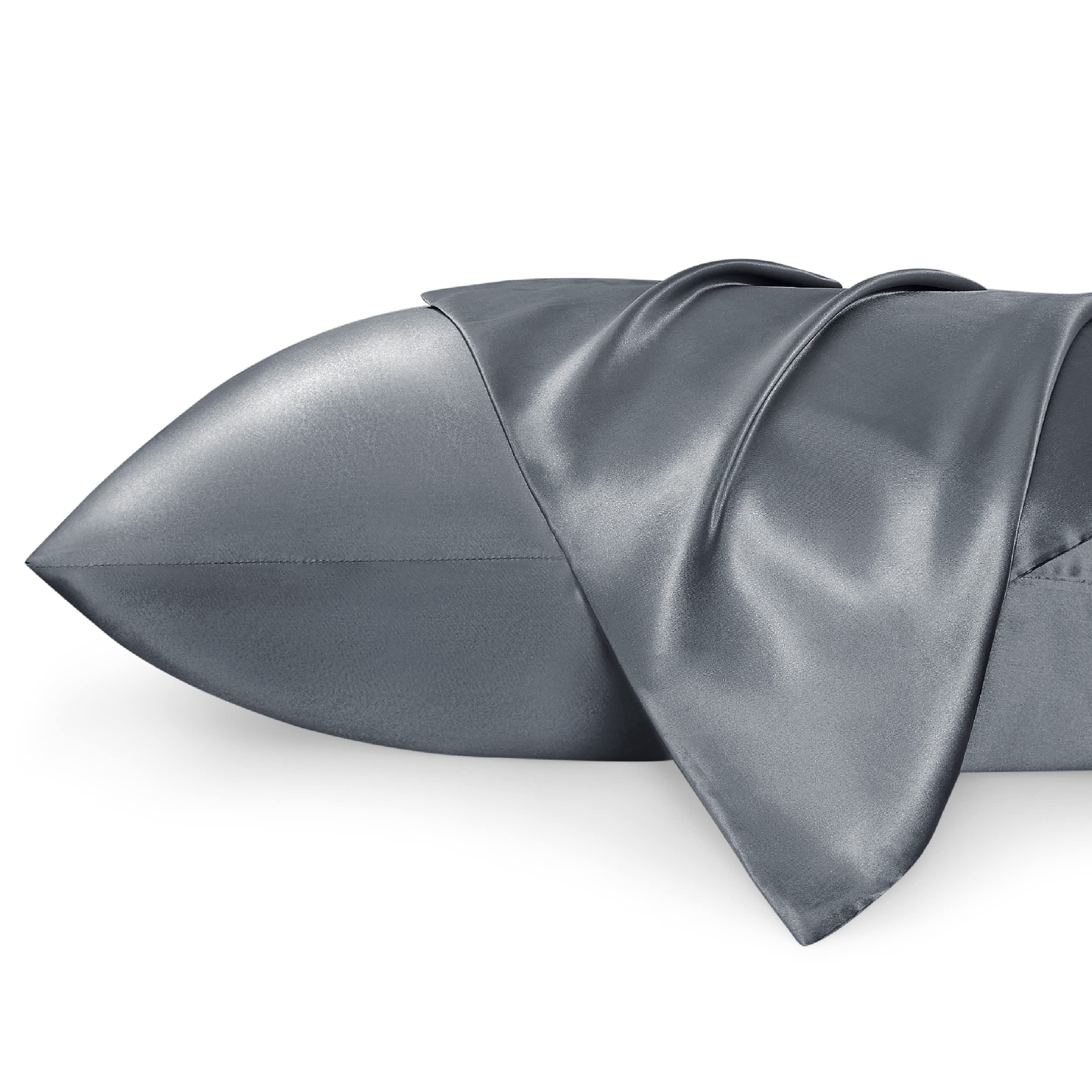 Bedsure Satin Pillowcase Standard Set Of 2 - Space Grey Silky Pillow Cases For Hair And Skin 20X26 Inches, Pillow Covers With En