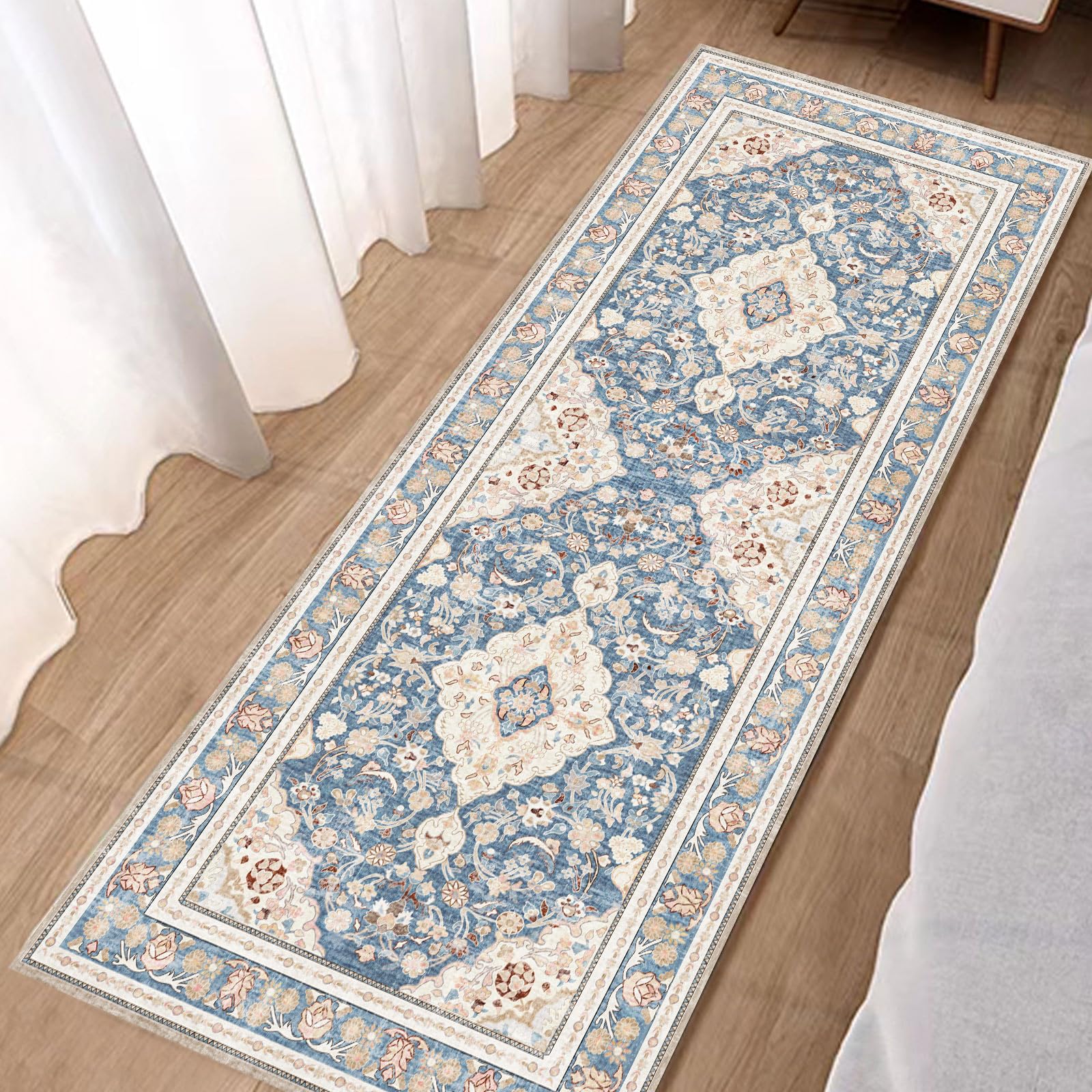 Vhong Boho Area Rugs Washable Runner Vintage Modern Neutral Carpet Blue 2  6 High Traffic Rugs for Kitchen Hallway Living Room N