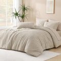 Andency Oatmeal Comforter California King Size, 3 Pieces Boho Bedding Set & Collections, Farmhouse Tufted Fluffy Bedding Comforter Sets For All Seasons (1 Comforter 104X96In, 2 Pillowcases)