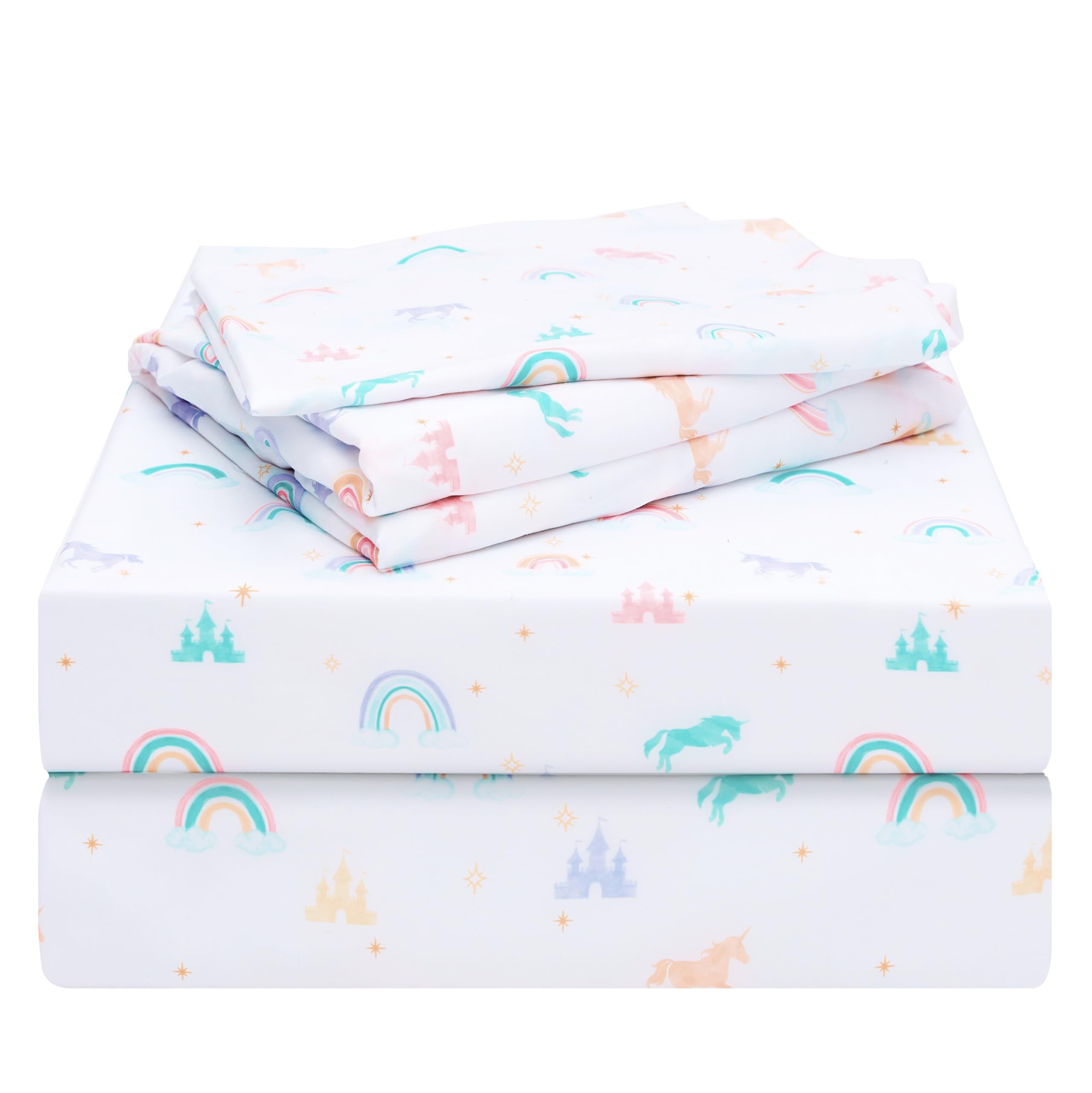 Joiedomi Kids Full Sheet Set Rainbow - 4 Piece Soft Microfiber Bed Sheets - Deep Pocket Wrinkle Free, Cozy Toddler Bedding Set,