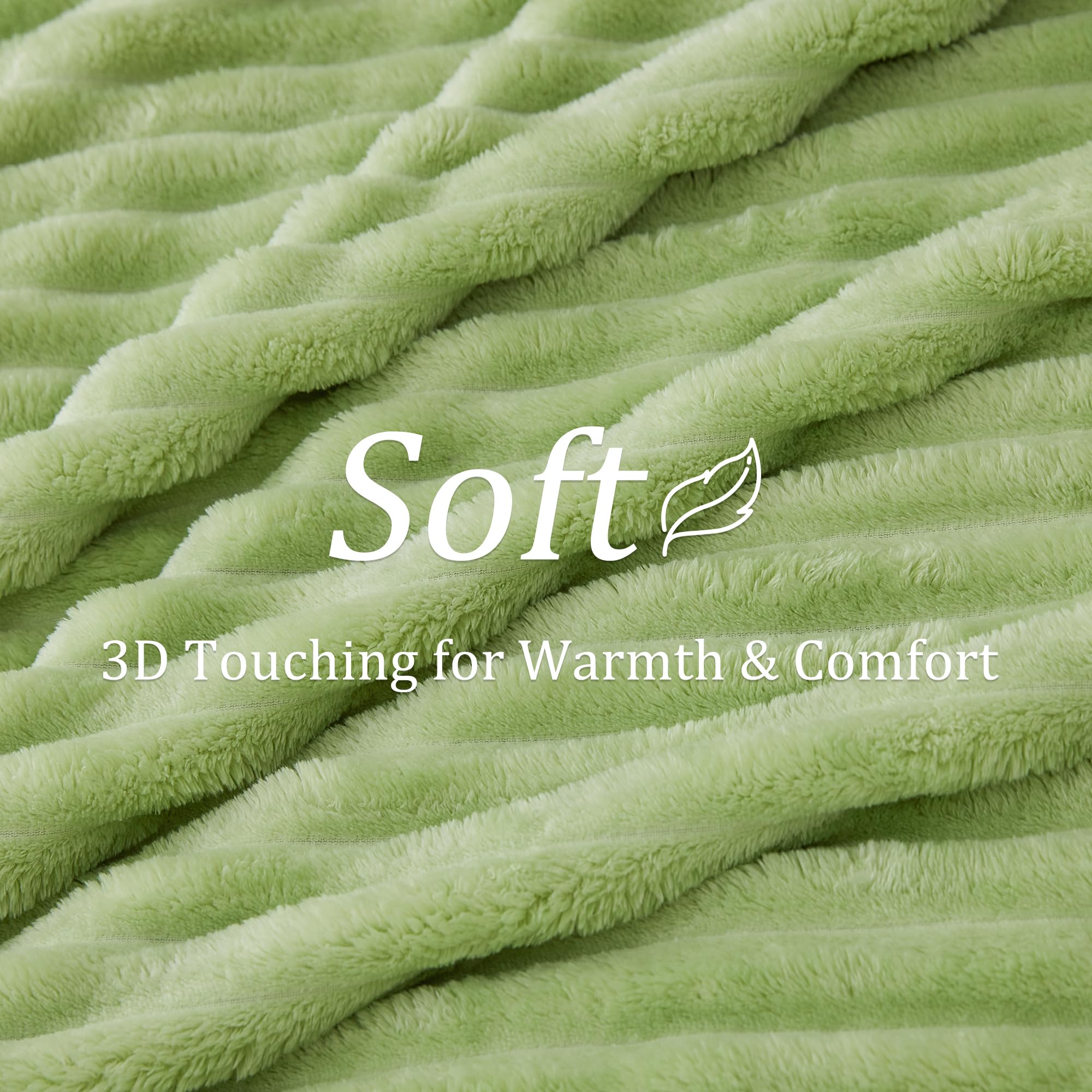 Bedelite Fleece Throw Blanket For Couch, 300Gsm Soft & Warm Fluffy Twin Blanket, Decorative And Giftable Striped Sage Green Blan