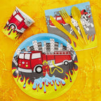 Blue Panda - Firetruck Birthday Party Decorations, Paper Plates, Napkins, Cups And Plastic Cutlery (Serves 24, 144 Pieces)