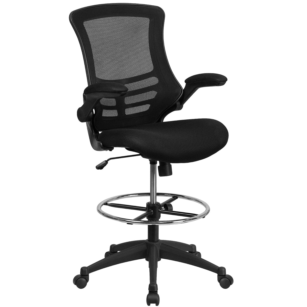 Flash Furniture Kelista Mid-Back Swivel Office Chair with Adjustable Seat Height, Ergonomic Mesh Desk Chair with Flip-Up Armrests, Black