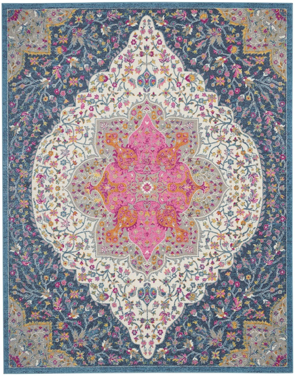 HomeRoots Multicolor 100% Polypropylene 8’ x 10’ Blue and Pink Medallion Area Rug