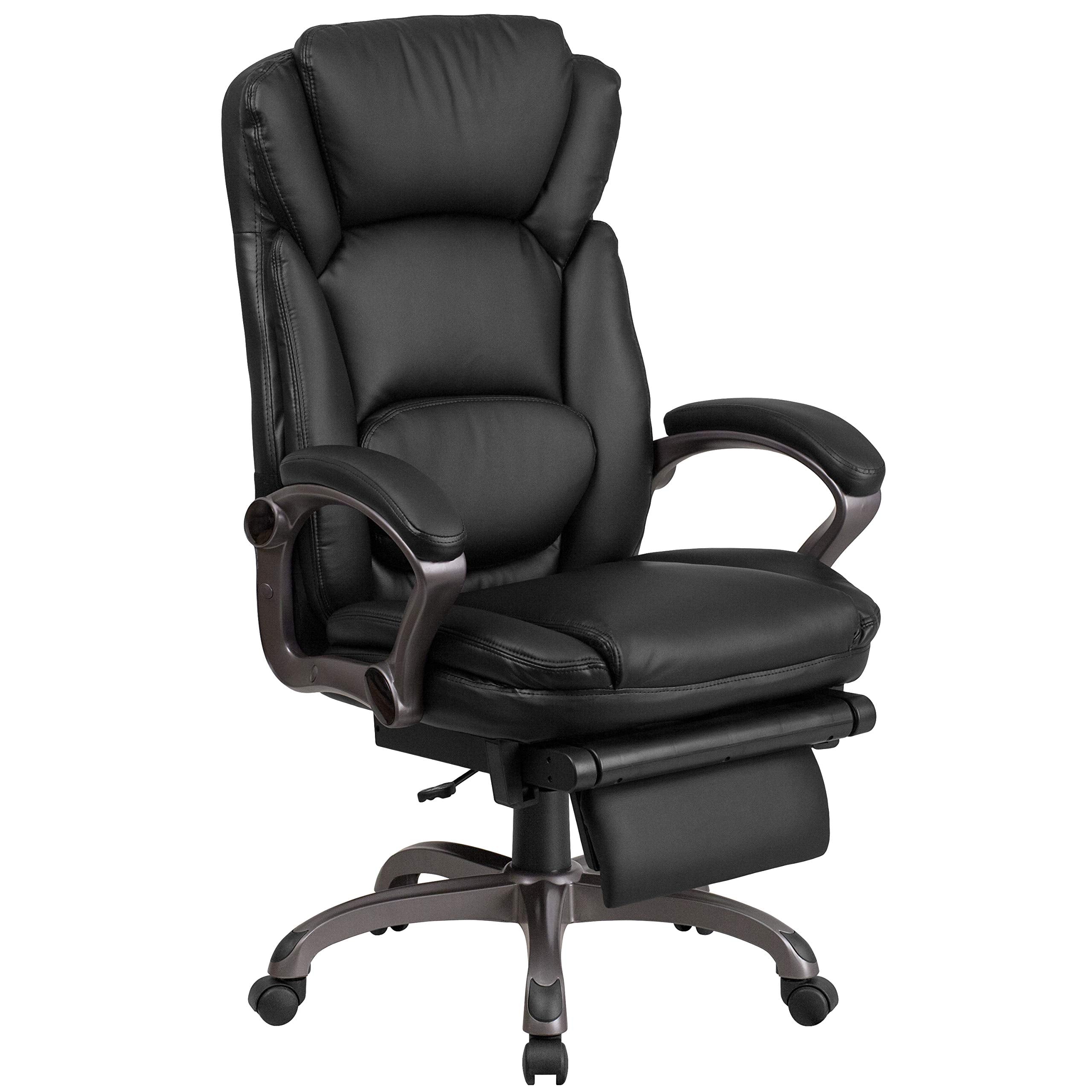 Flash Furniture Martin High Back Black Leathersoft Executive Reclining Ergonomic Swivel Office Chair With Outer Lumbar Cushion And Arms